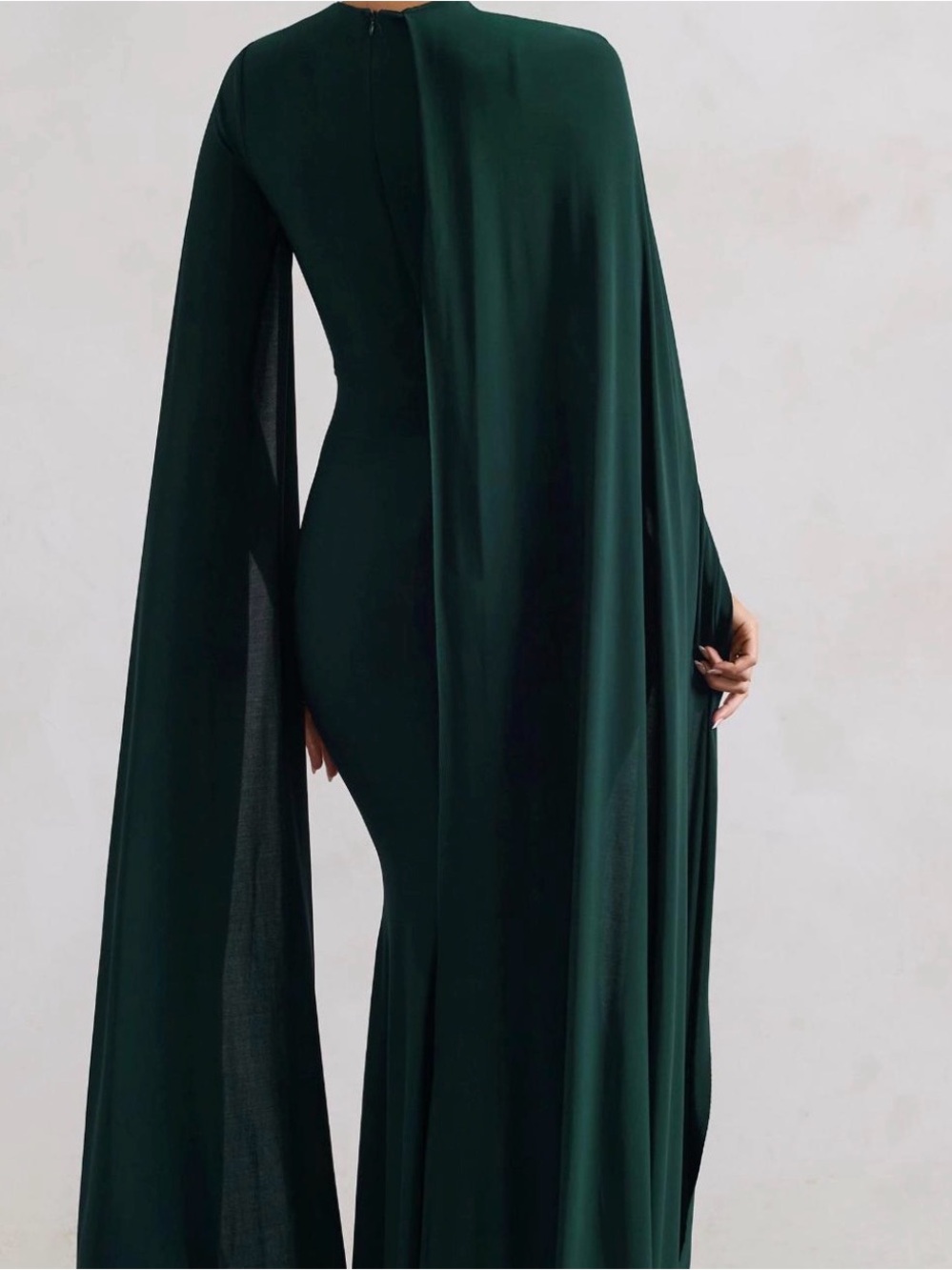 Club L London Magdelena One-Shoulder Emerald Green Cape Gown - Picture 4 of 6